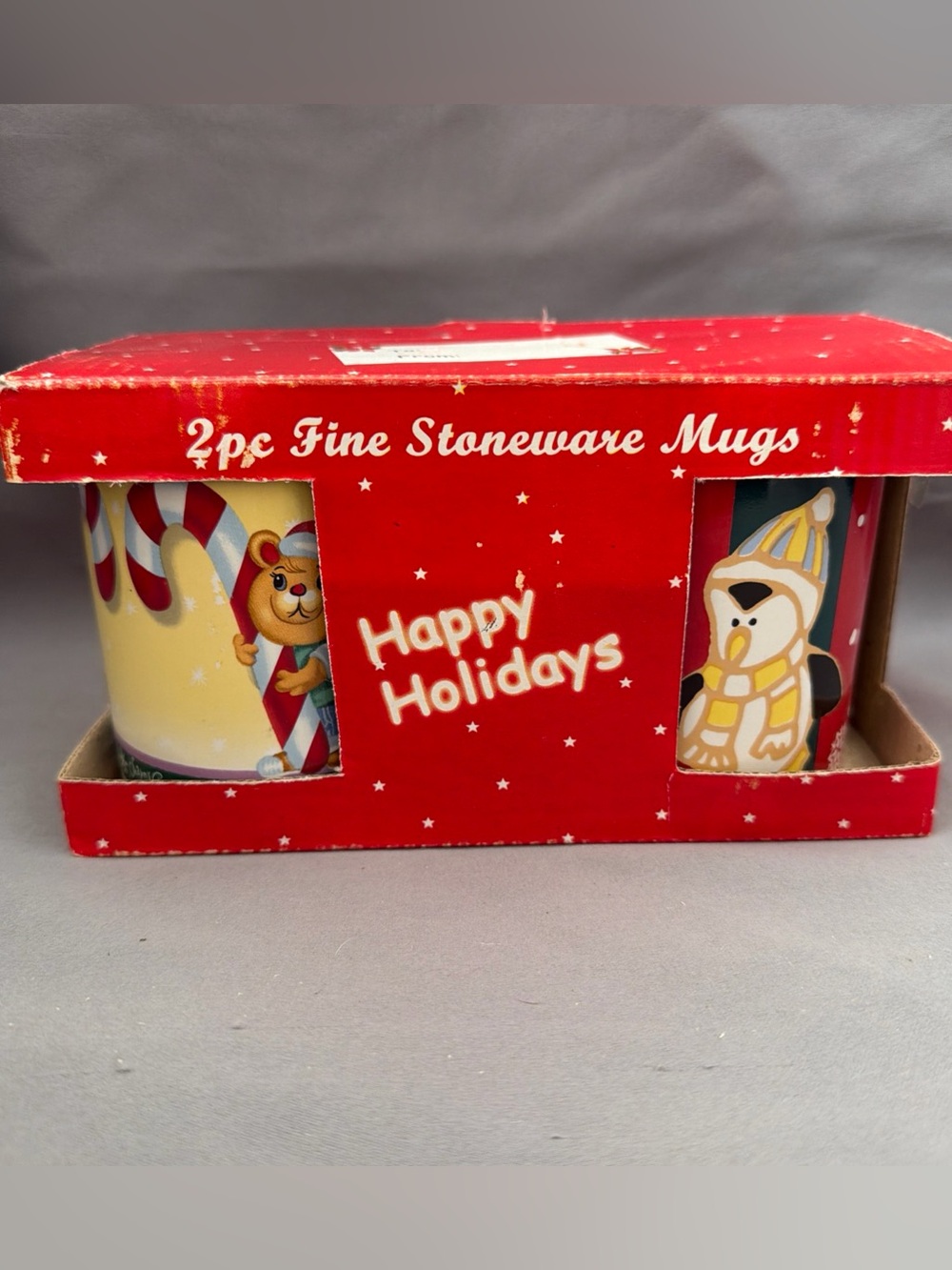 2 Vintage Ceramic “Snow Day” Christmas Themed Holiday Mugs New RARE!!